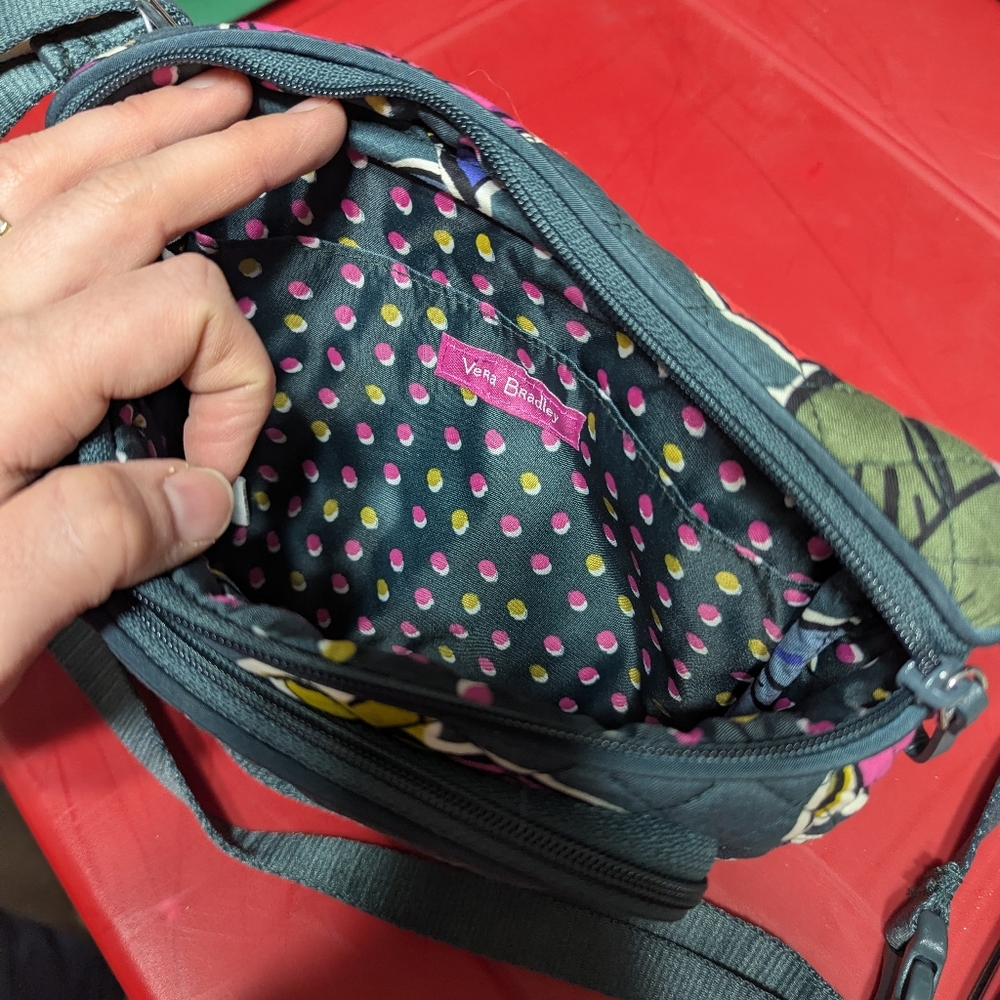 Vera Bradley Teal Quilted Floral Crossbody Bag with Red Pink Purple Accents - Picture 3 of 6